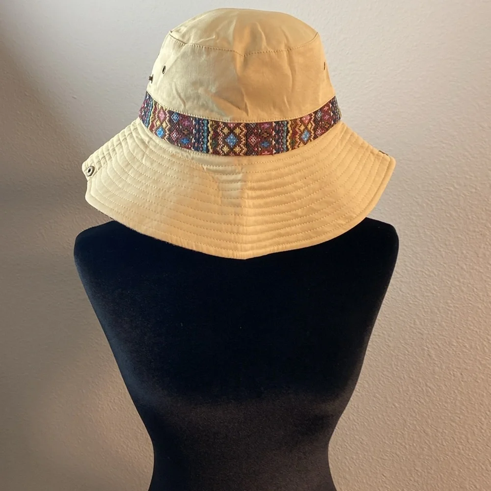 Rodeo Boho Embroider Wide Brim Fisher Hicking Travel 2Way Sunhat - Picture 3 of 6